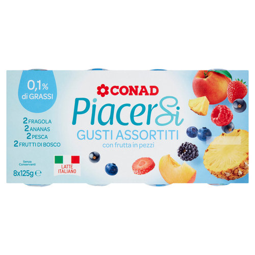 0,1% di Grassi Gusti Assortiti con frutta in pezzi 8 x 125 g Piacersi Conad