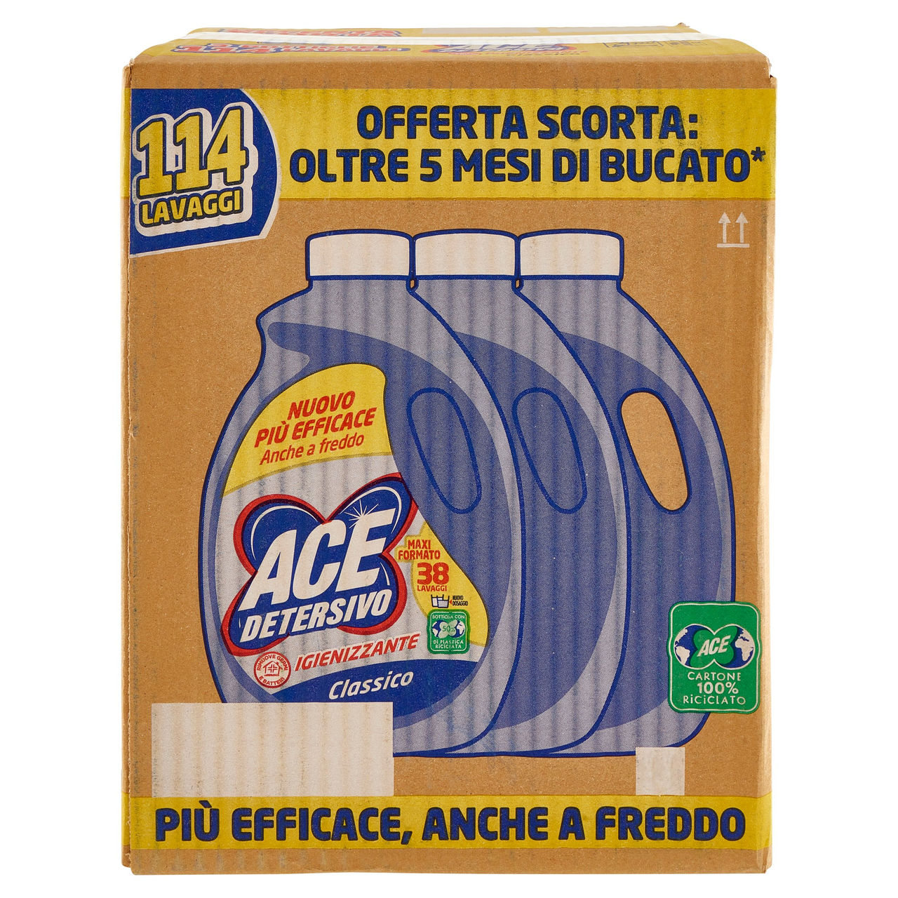 Ace Detersivo Liquido Igienizzante Classico 3 x 38 Lavaggi 3 x 1900 ml