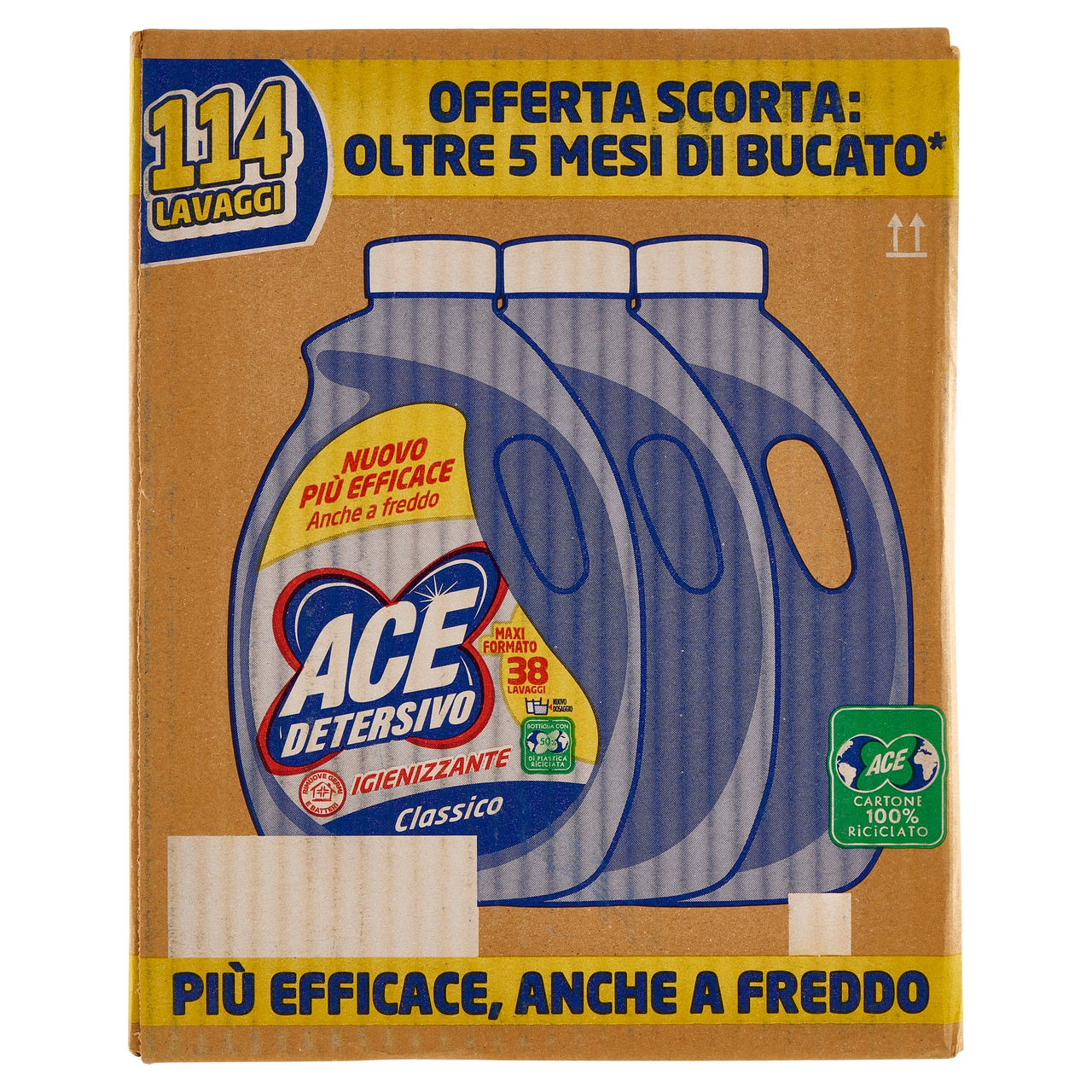 Ace Detersivo Liquido Igienizzante Classico 3 x 38 Lavaggi 3 x 1900 ml