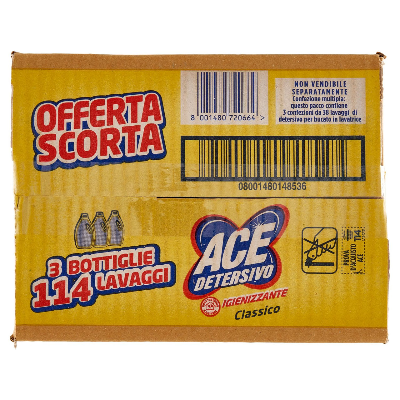 Ace Detersivo Liquido Igienizzante Classico 3 x 38 Lavaggi 3 x 1900 ml