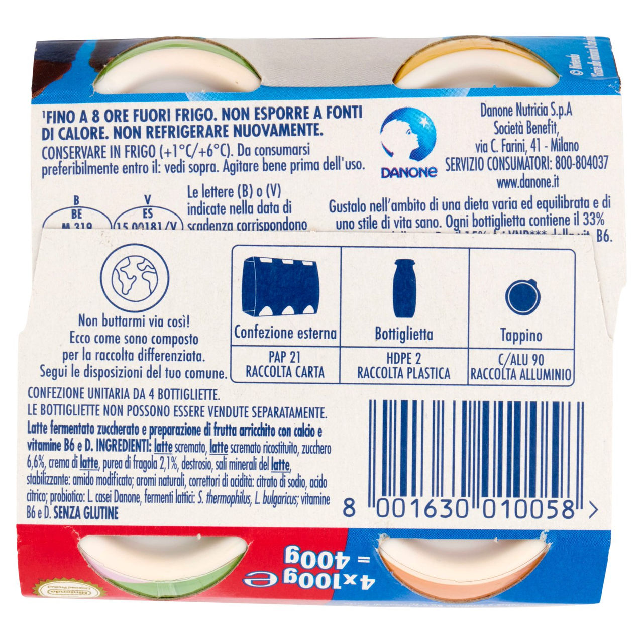 ACTIMEL SuperMario, Yogurt da Bere con Vit B6 e D per il Sistema Immunitario, gusto fragola, 4X100G