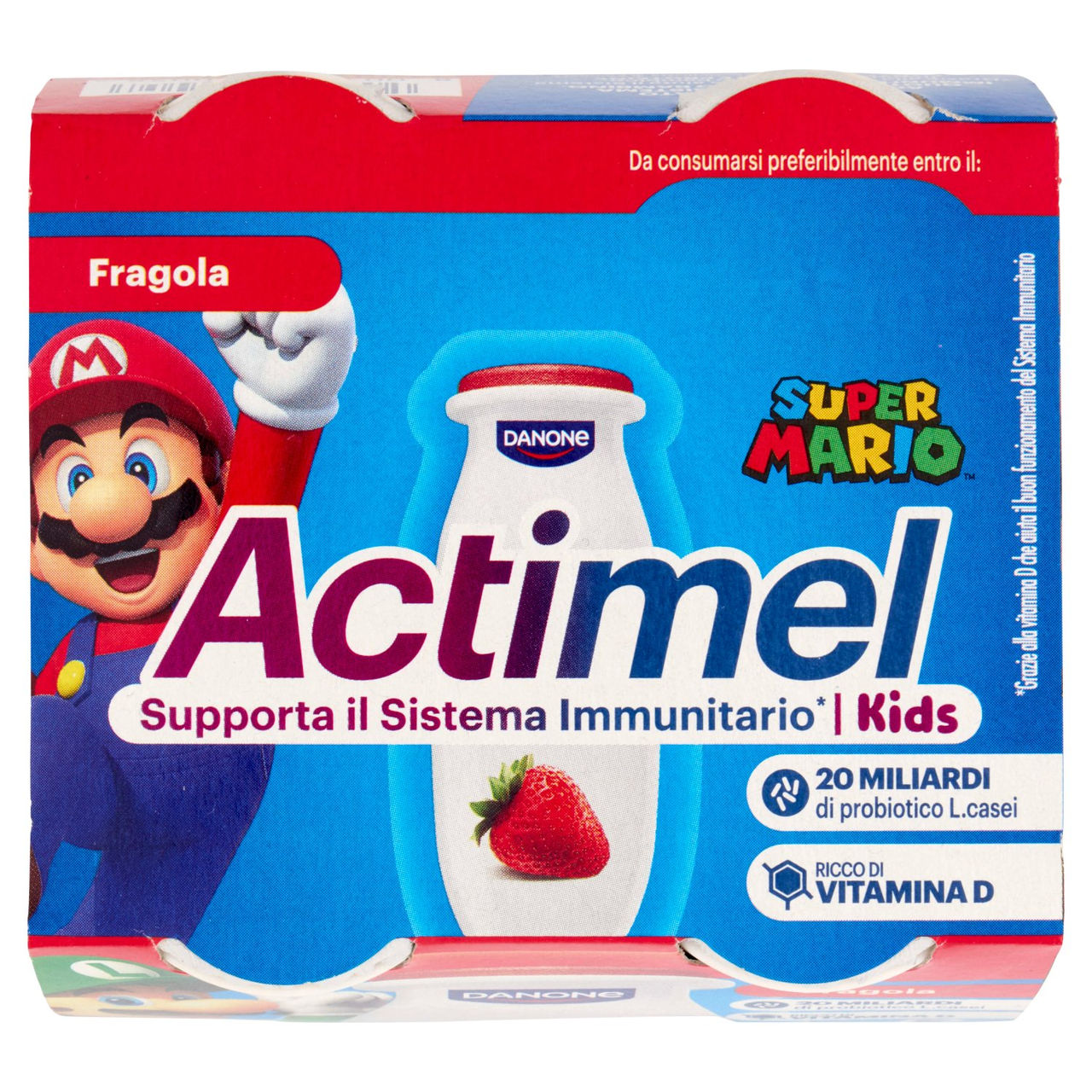 ACTIMEL SuperMario, Yogurt da Bere con Vit B6 e D per il Sistema Immunitario, gusto fragola, 4X100G