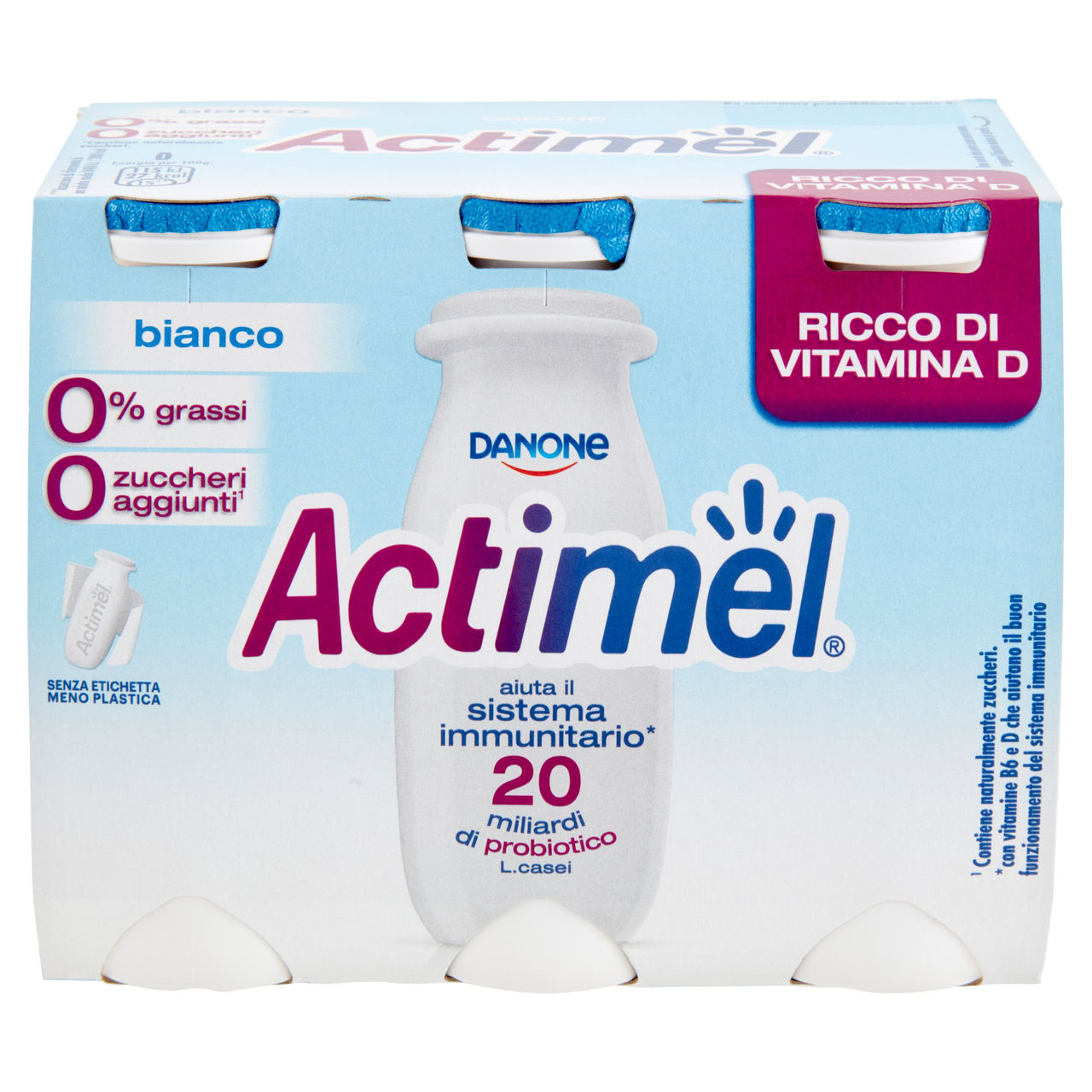 Actimel yogurt da bere, 0% grassi, arricchito con calcio, vitamina B6 e D, gusto bianco 6 x 100 g