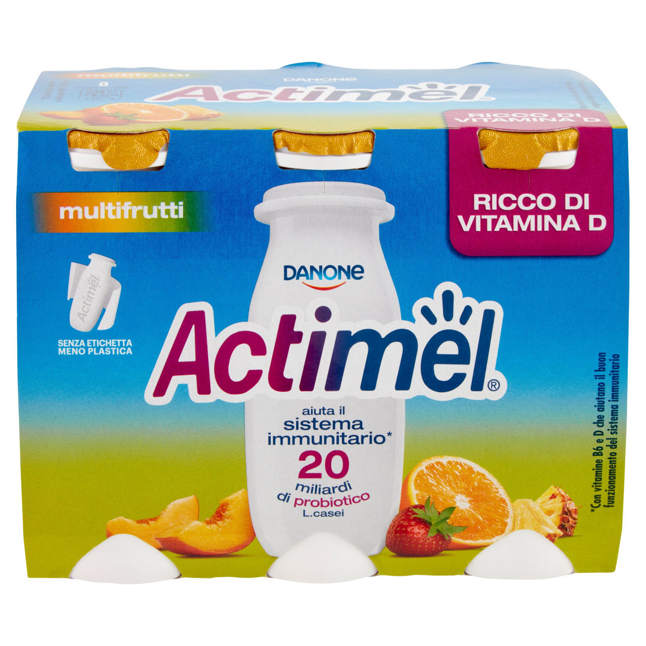 Actimel yogurt da bere arricchito con calcio, vitamina B6 e D, gusto multifrutti 6 x 100 g