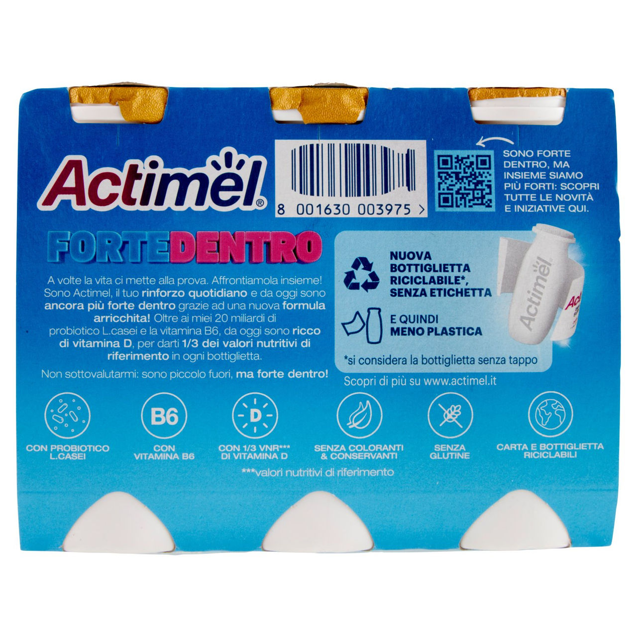 Actimel yogurt da bere arricchito con calcio, vitamina B6 e D, gusto multifrutti 6 x 100 g