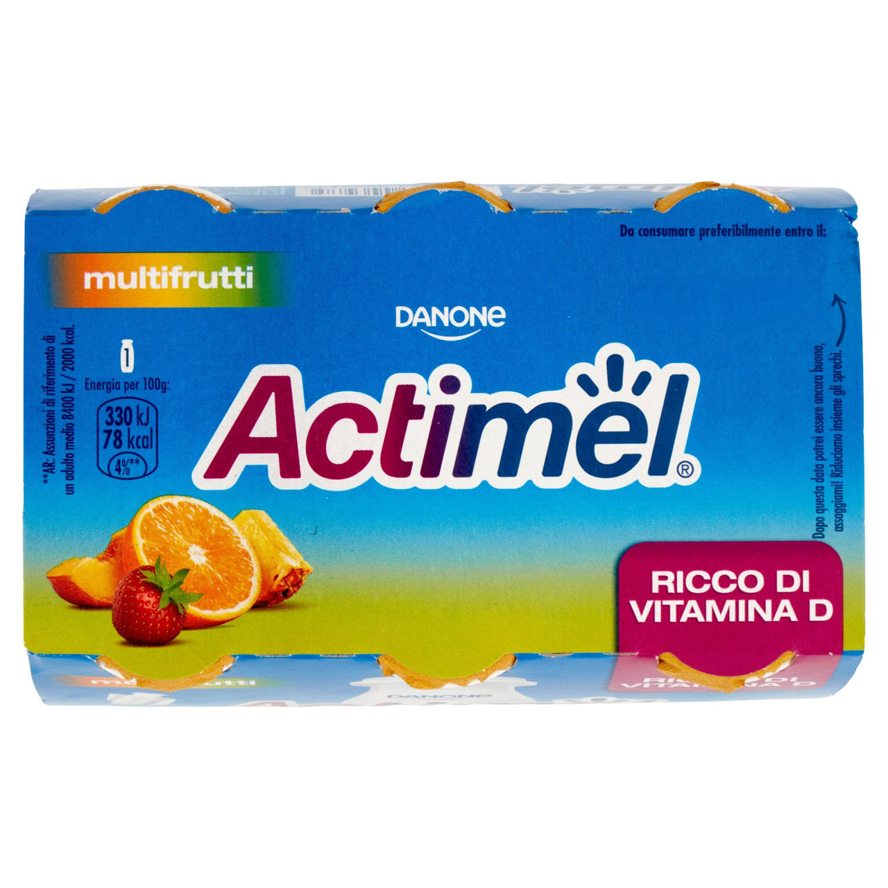 Actimel yogurt da bere arricchito con calcio, vitamina B6 e D, gusto multifrutti 6 x 100 g