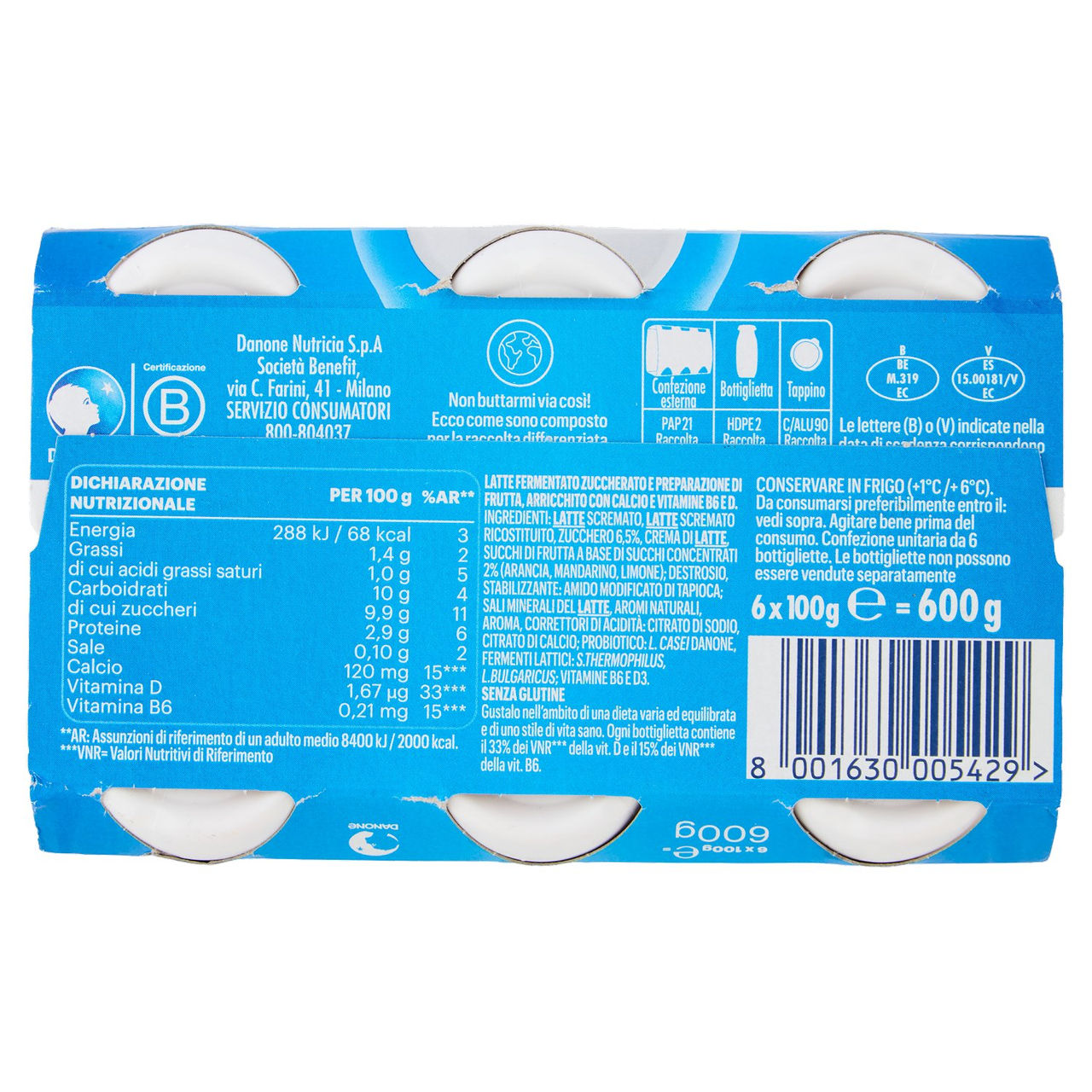 ACTIMEL, Yogurt da Bere con Vit B6 e D per il Sistema Immunitario, gusto Agrumi, 6X100g