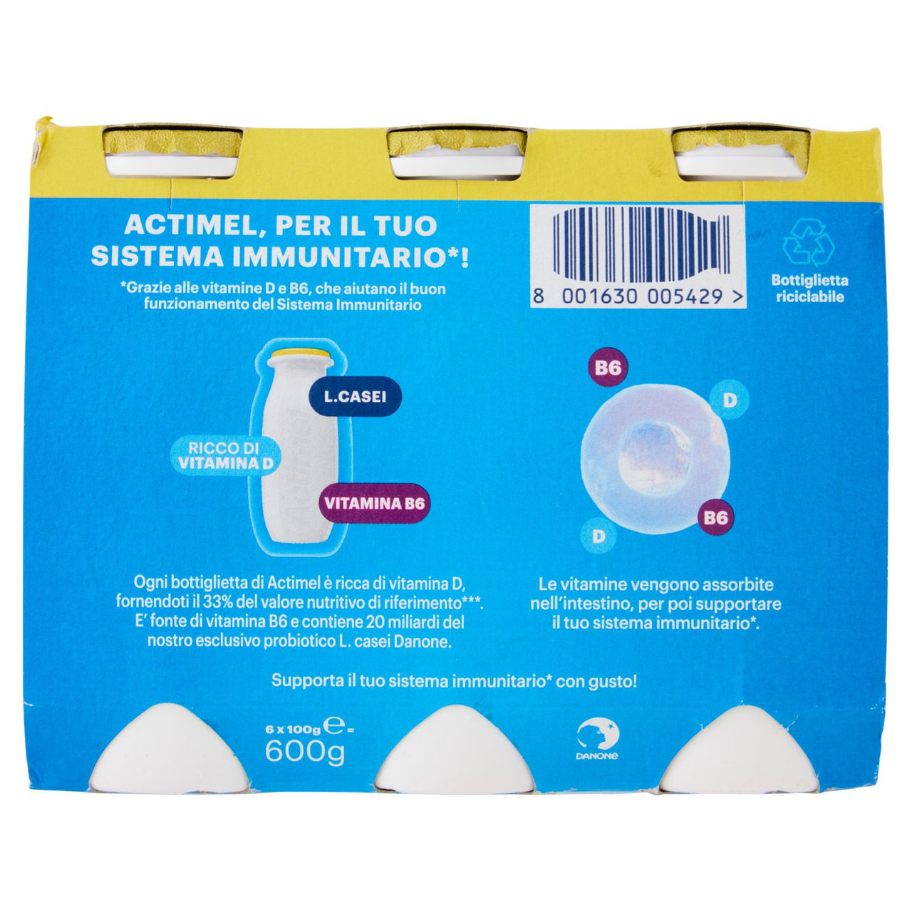 ACTIMEL, Yogurt da Bere con Vit B6 e D per il Sistema Immunitario, gusto Agrumi, 6X100g