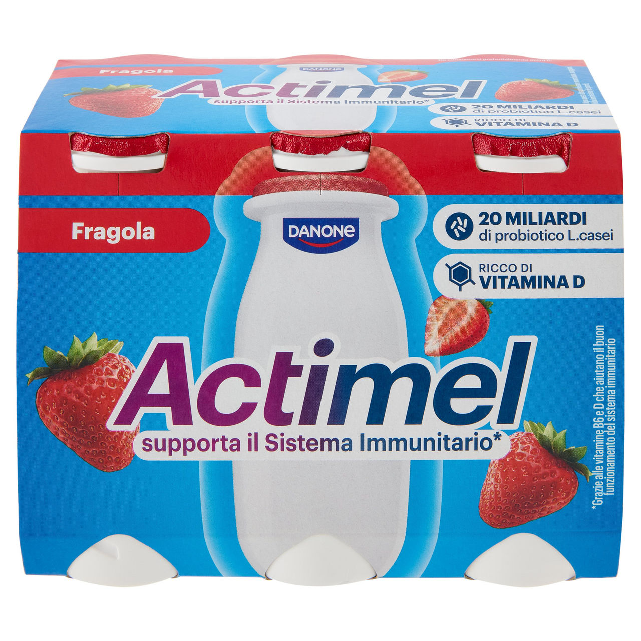 ACTIMEL, Yogurt da Bere con Vit B6 e D per il Sistema Immunitario, gusto fragola, 6X100G