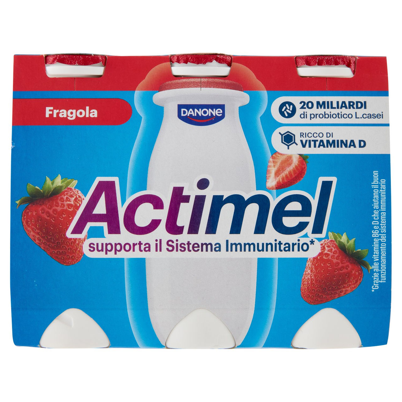 ACTIMEL, Yogurt da Bere con Vit B6 e D per il Sistema Immunitario, gusto fragola, 6X100G