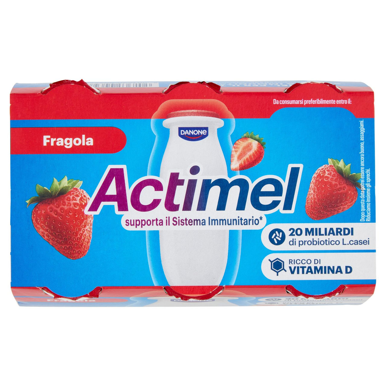 ACTIMEL, Yogurt da Bere con Vit B6 e D per il Sistema Immunitario, gusto fragola, 6X100G