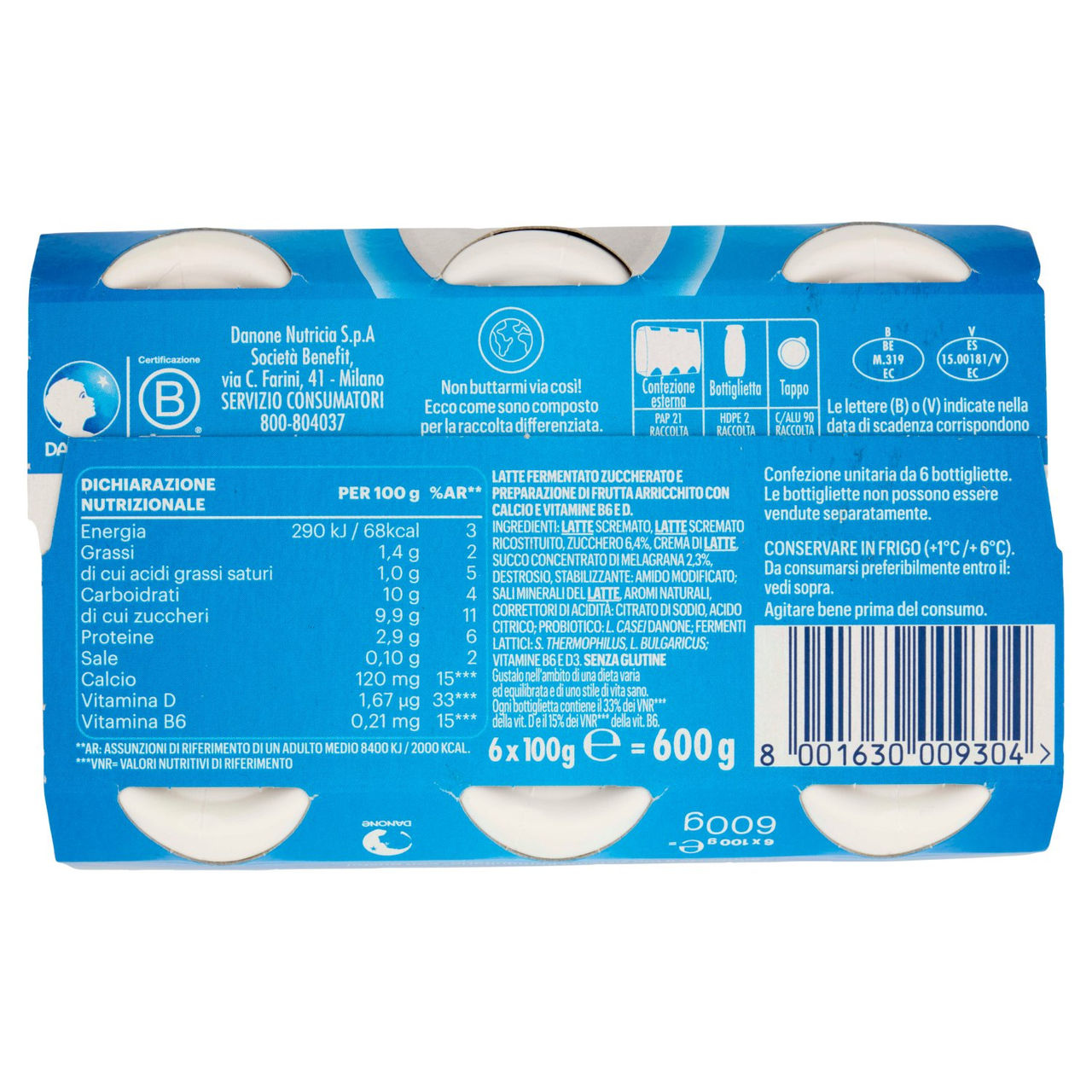 ACTIMEL, Yogurt da Bere con Vit B6 e D per il Sistema Immunitario, gusto Melograno, 6X100G