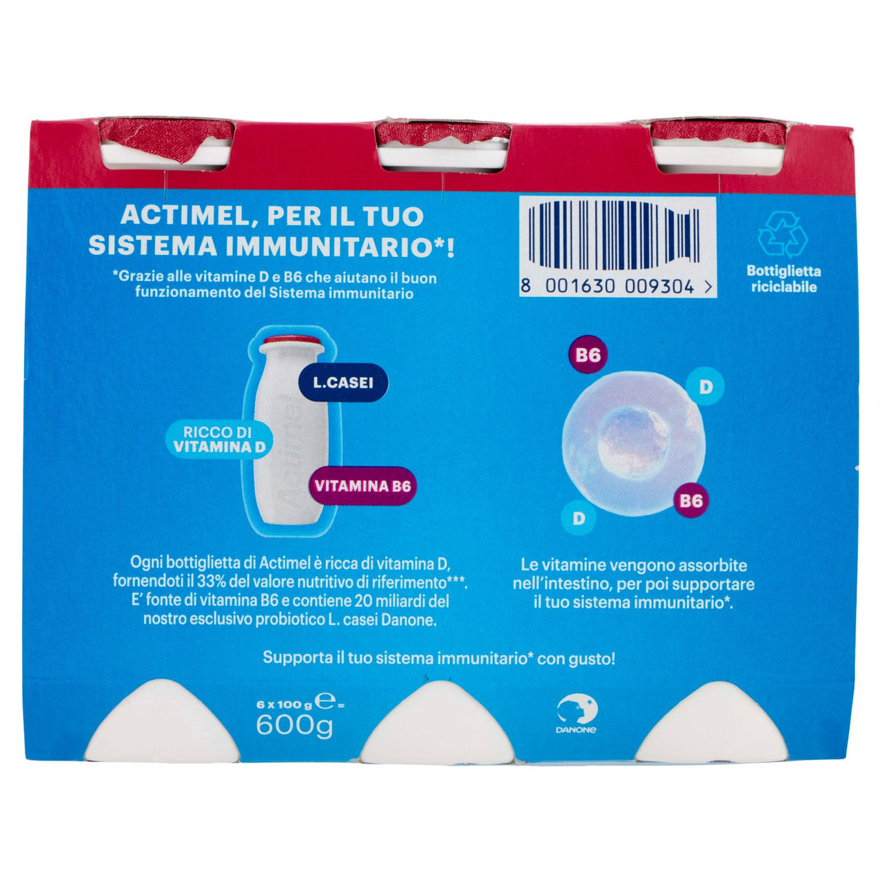 ACTIMEL, Yogurt da Bere con Vit B6 e D per il Sistema Immunitario, gusto Melograno, 6X100G