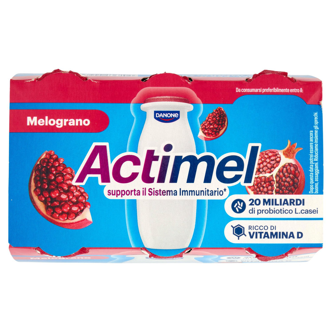 ACTIMEL, Yogurt da Bere con Vit B6 e D per il Sistema Immunitario, gusto Melograno, 6X100G