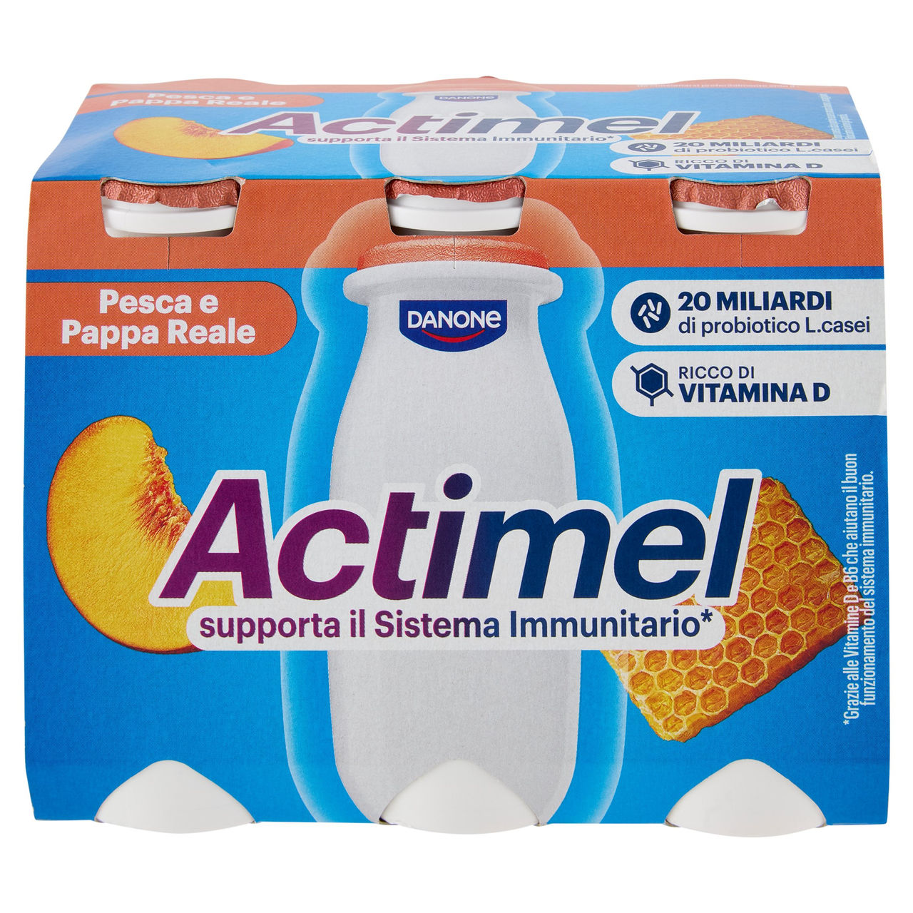 ACTIMEL, Yogurt da Bere con Vit B6 e D per il Sistema Immunitario, gusto Pesca e Pappa reale, 6X100G