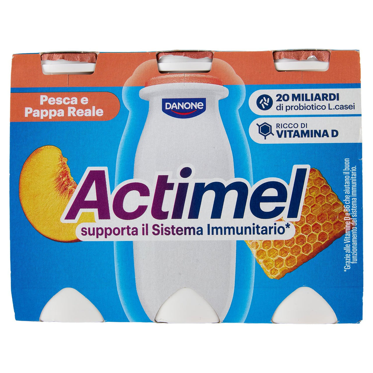 ACTIMEL, Yogurt da Bere con Vit B6 e D per il Sistema Immunitario, gusto Pesca e Pappa reale, 6X100G