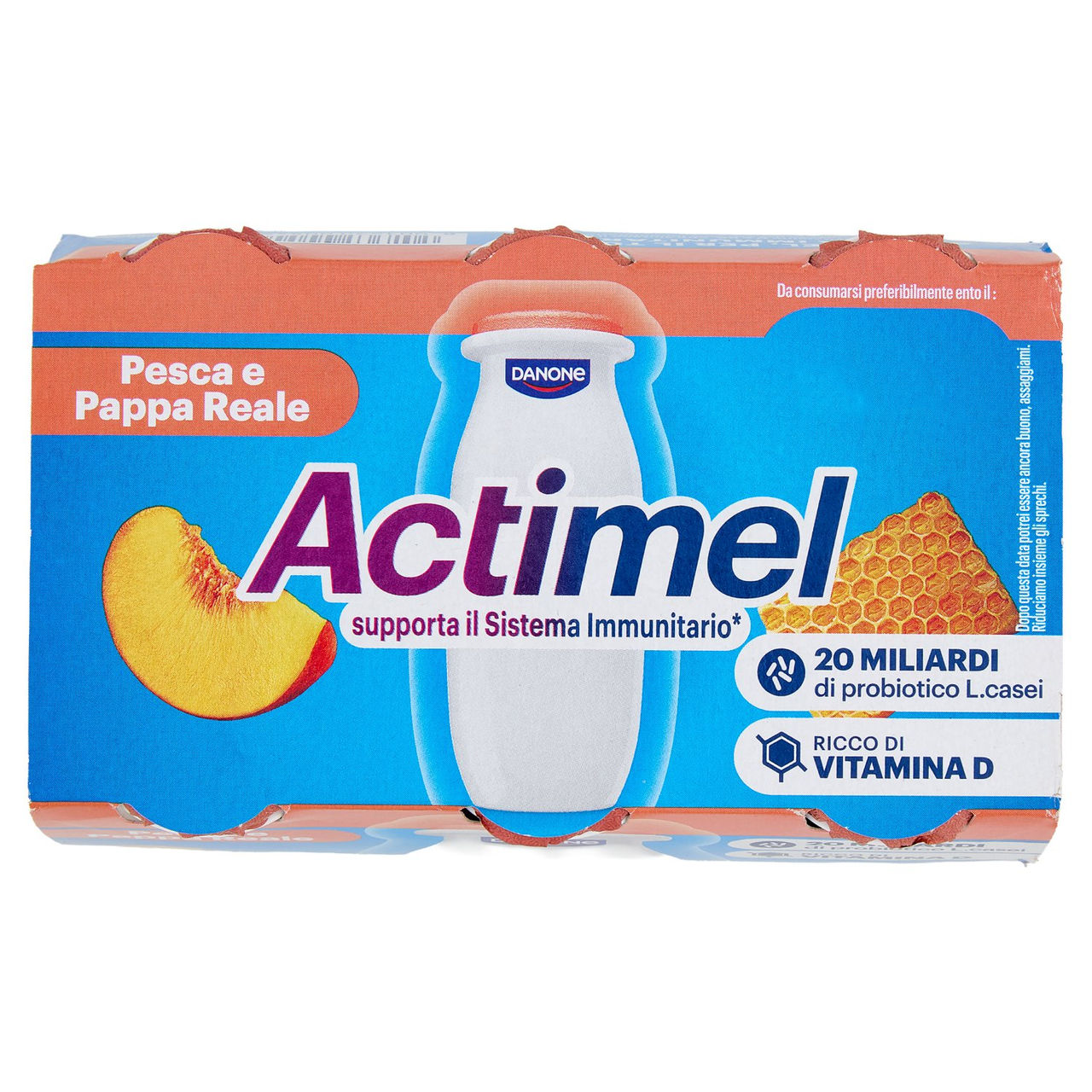 ACTIMEL, Yogurt da Bere con Vit B6 e D per il Sistema Immunitario, gusto Pesca e Pappa reale, 6X100G
