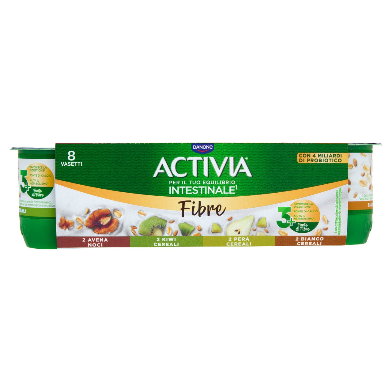 ACTIVIA Fibre e Frutta,Yogurt con Probiotico Bifidus,mix Cereali Bianco/Pera/Avena Noci/Kiwi,8x125g