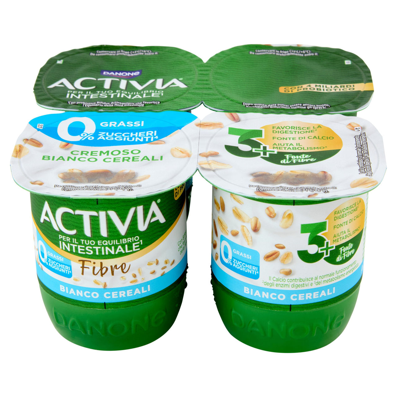 ACTIVIA Fibre, Yogurt con Probiotico Bifidus, 0% Grassi, 0% Zuccheri Aggiunti, Bianco Cereali,4x125g