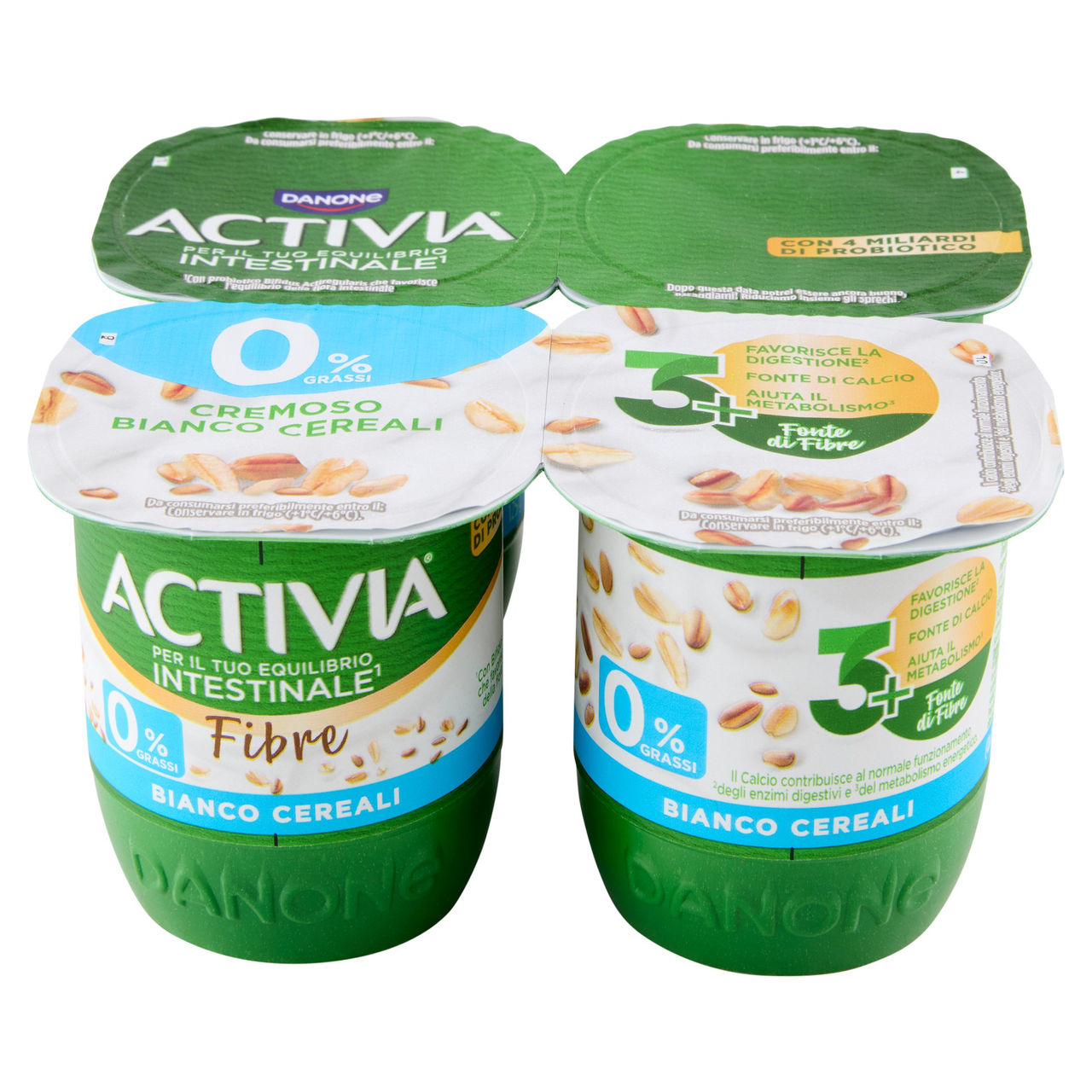 ACTIVIA Fibre, Yogurt con Probiotico Bifidus, 0% Grassi, Bianco Cereali, 4x125g