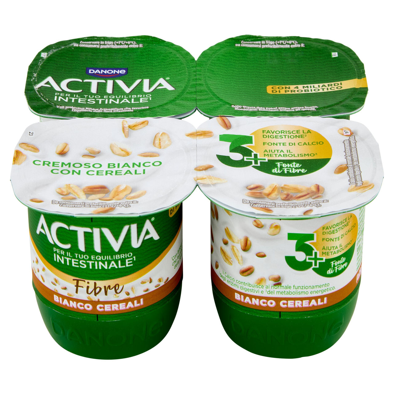 ACTIVIA Fibre, Yogurt con Probiotico Bifidus, Bianco Cereali, 4x125g