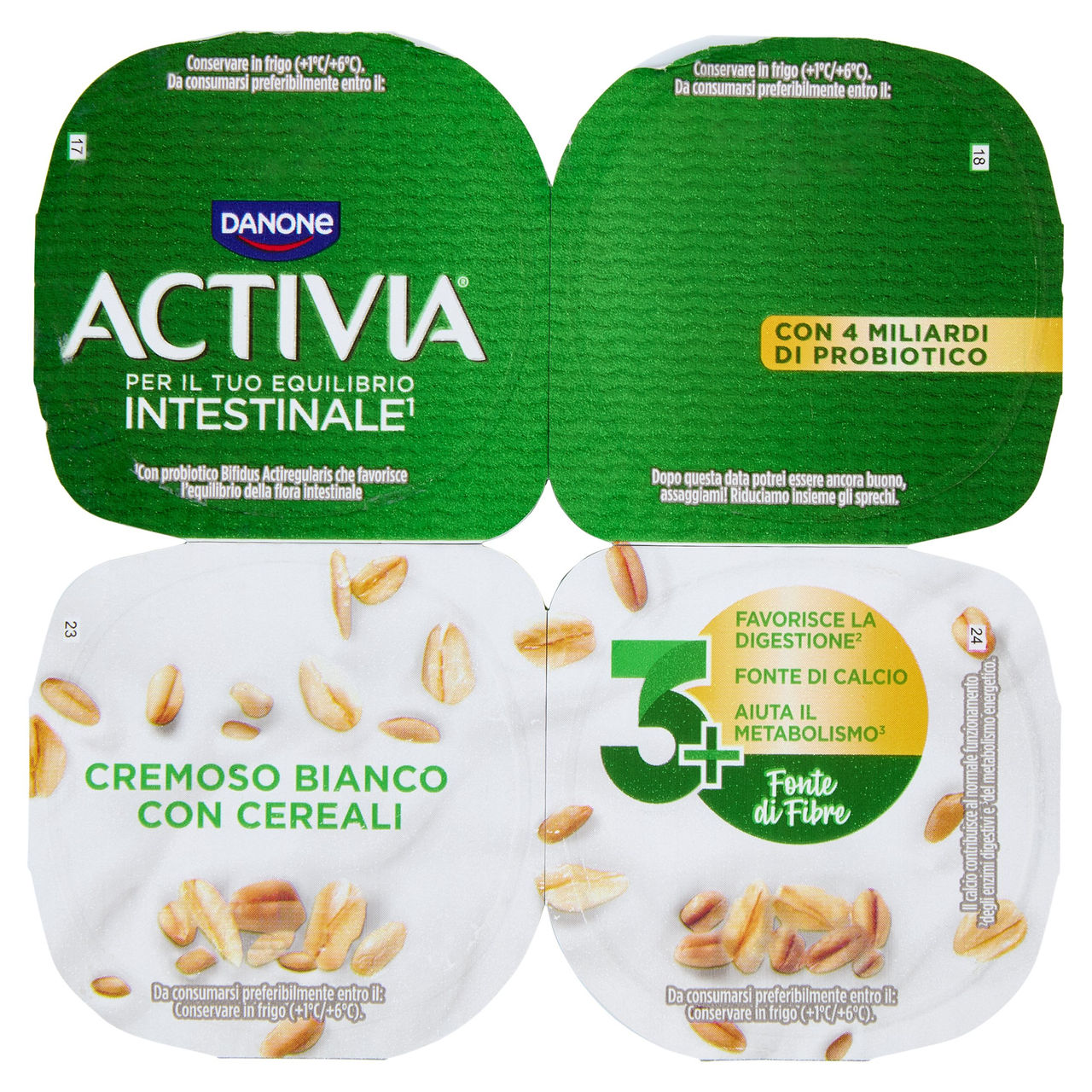 ACTIVIA Fibre, Yogurt con Probiotico Bifidus, Bianco Cereali, 4x125g