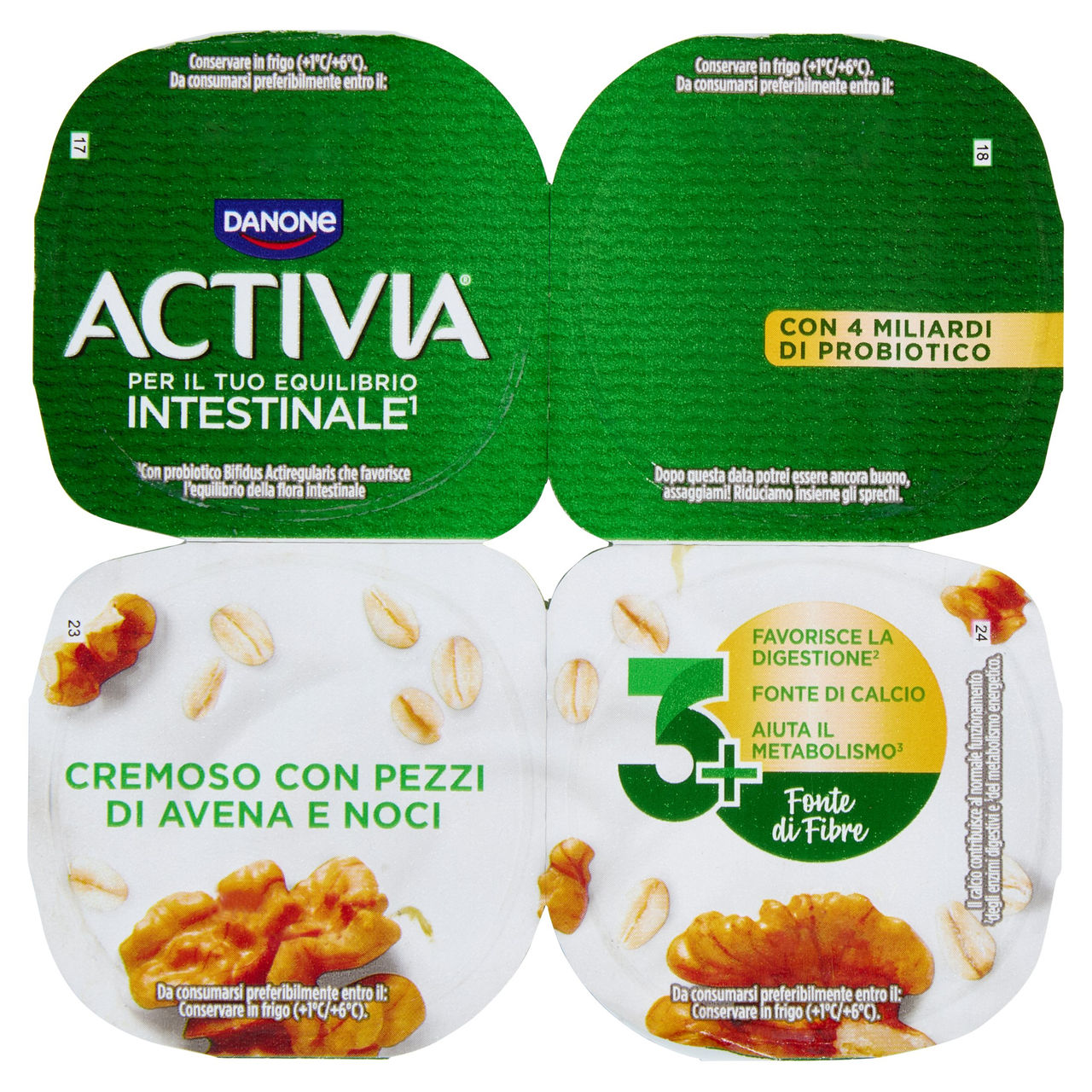 ACTIVIA Fibre Yogurt con Probiotico Bifidus, gusto Avena e Noci, 4x125g