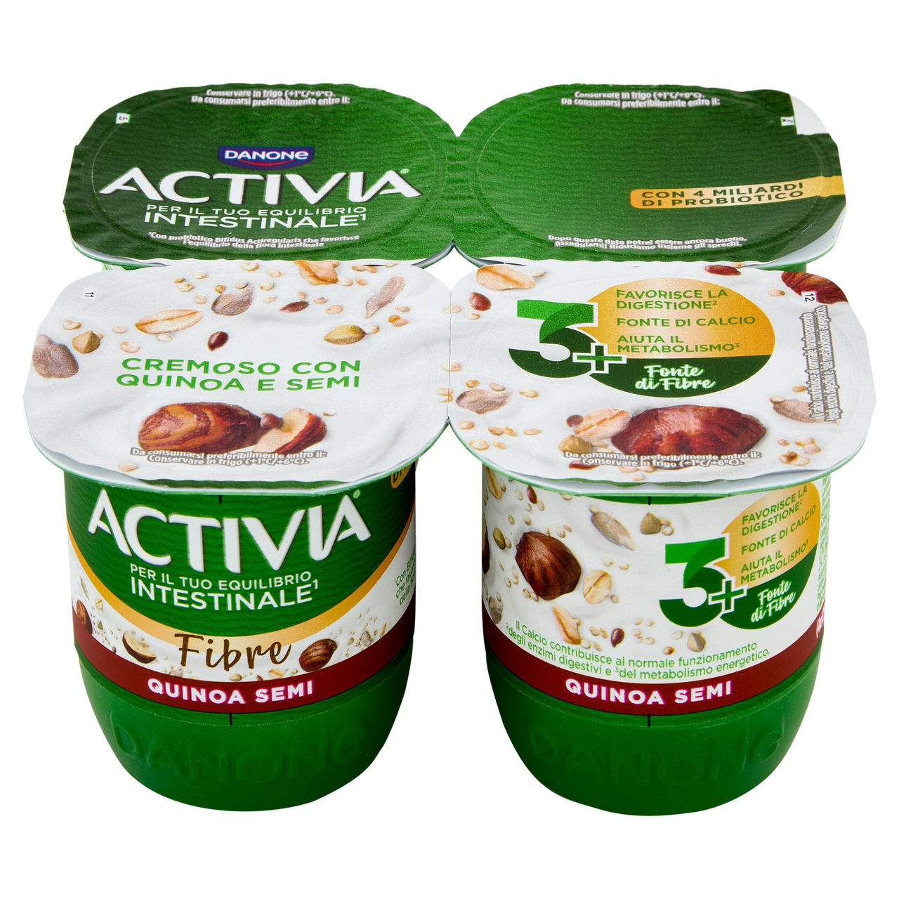 ACTIVIA Fibre Yogurt con Probiotico Bifidus, gusto Quinoa e Semi, 4x125g