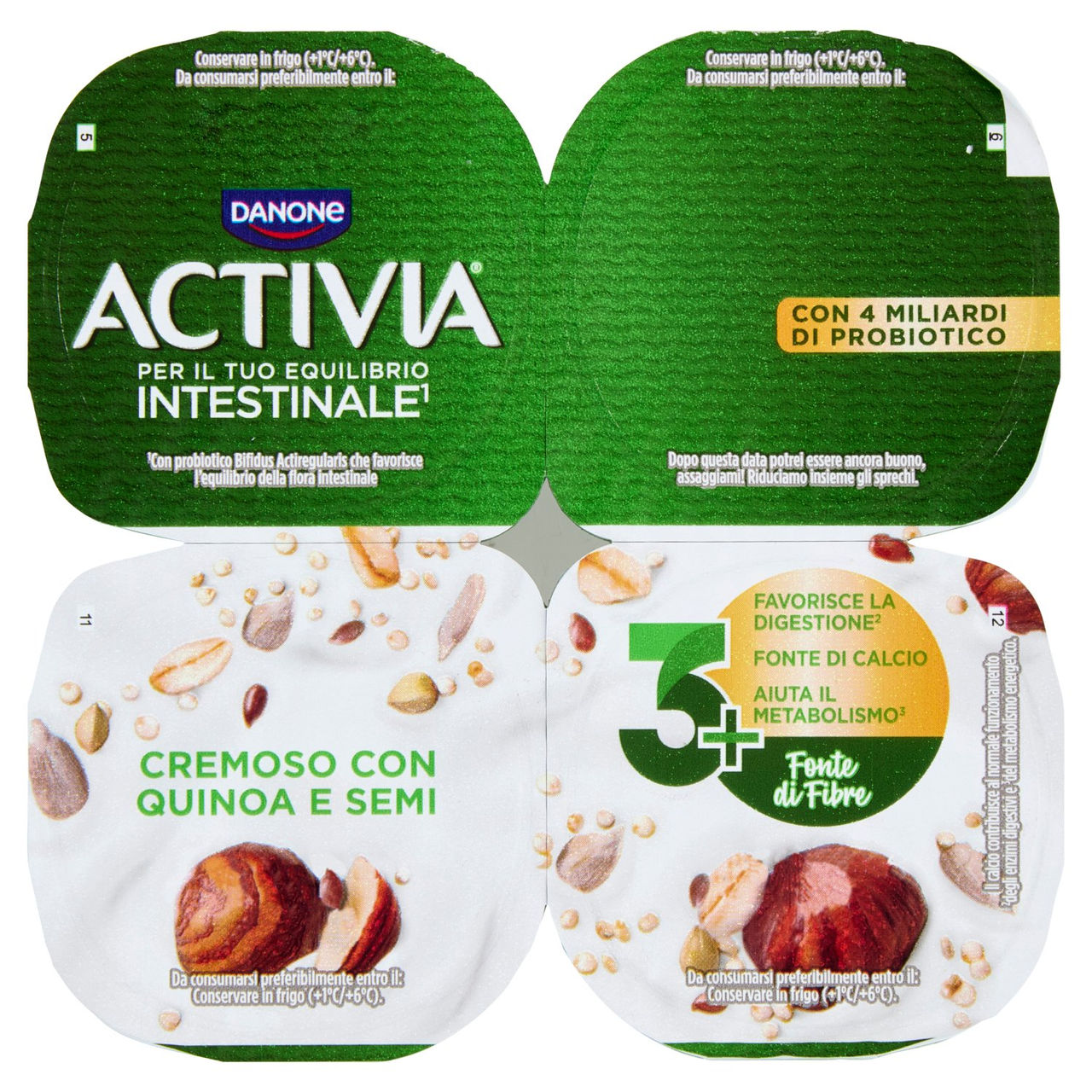 ACTIVIA Fibre Yogurt con Probiotico Bifidus, gusto Quinoa e Semi, 4x125g