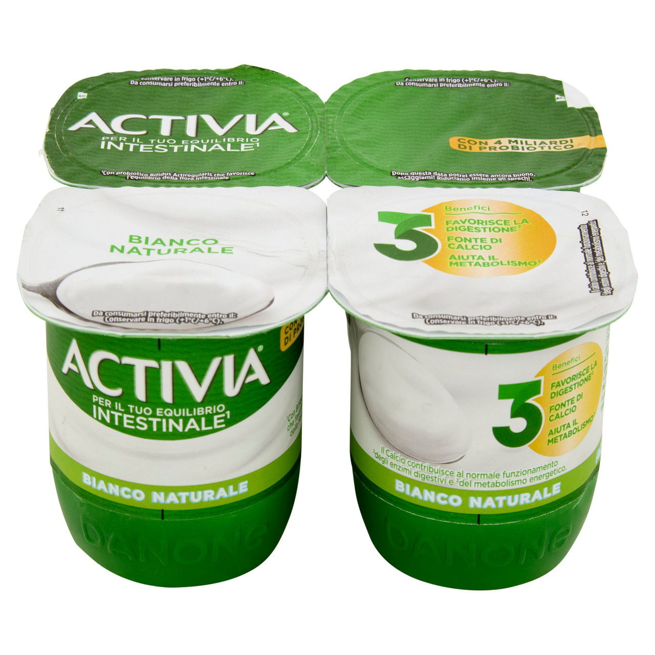 ACTIVIA Yogurt Bianco Naturale con Probiotico Bifidus, 4x125g