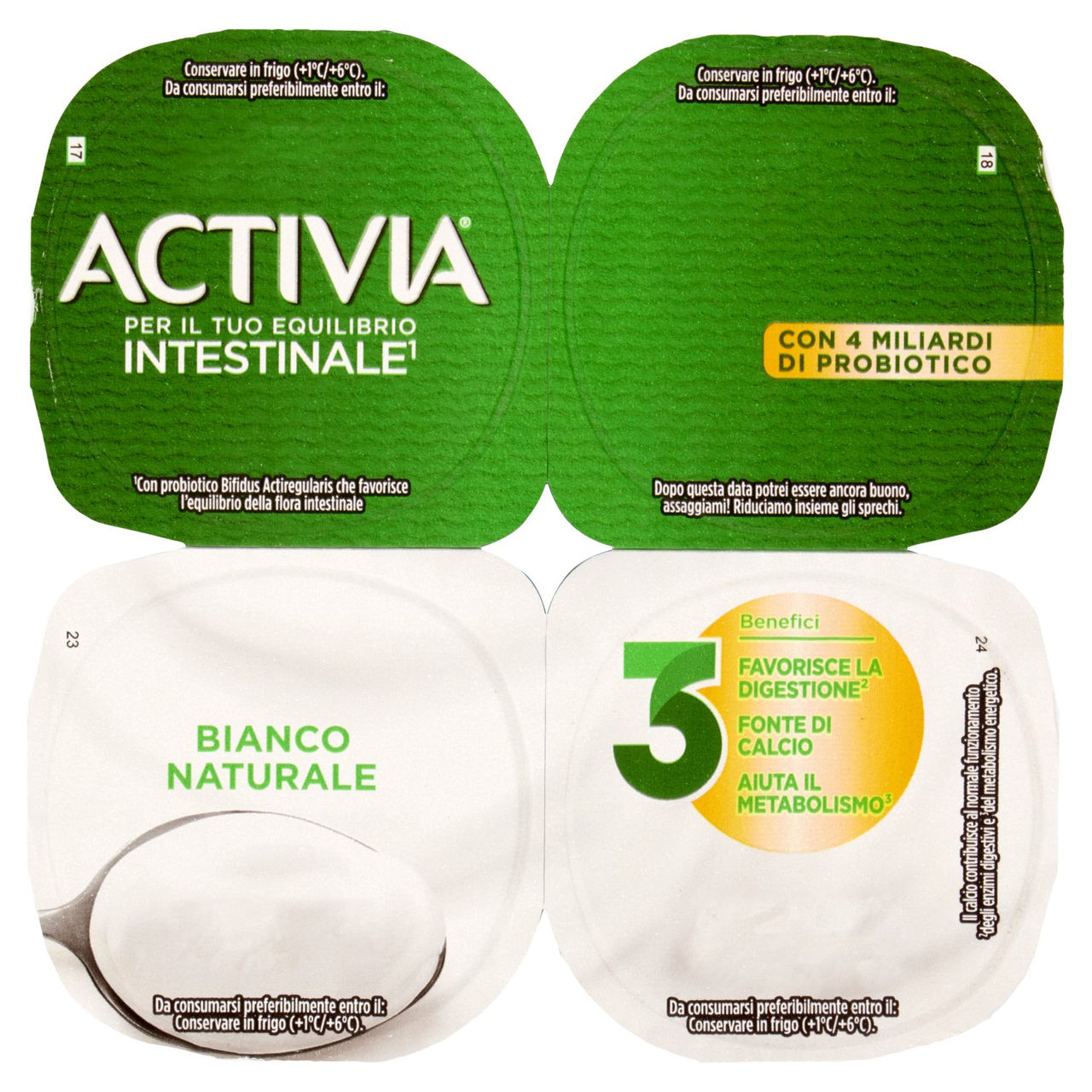 ACTIVIA Yogurt Bianco Naturale con Probiotico Bifidus, 4x125g