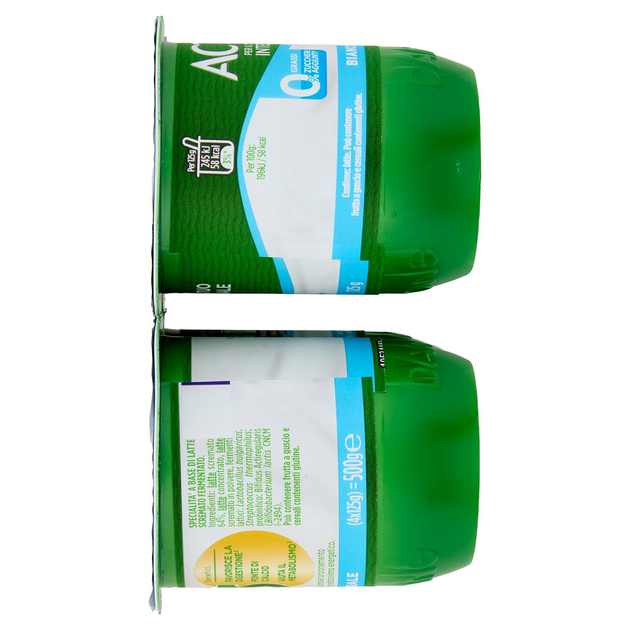 ACTIVIA Yogurt con Probiotico Bifidus, 0% Grassi, 0% Zuccheri Aggiunti, Bianco Naturale, 4x125g