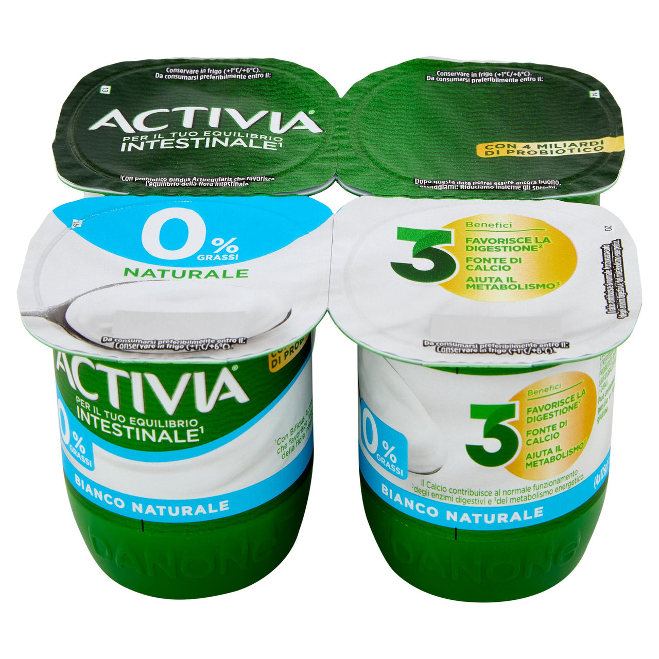 ACTIVIA Yogurt con Probiotico Bifidus, 0% Grassi, Bianco Naturale, 4x125g