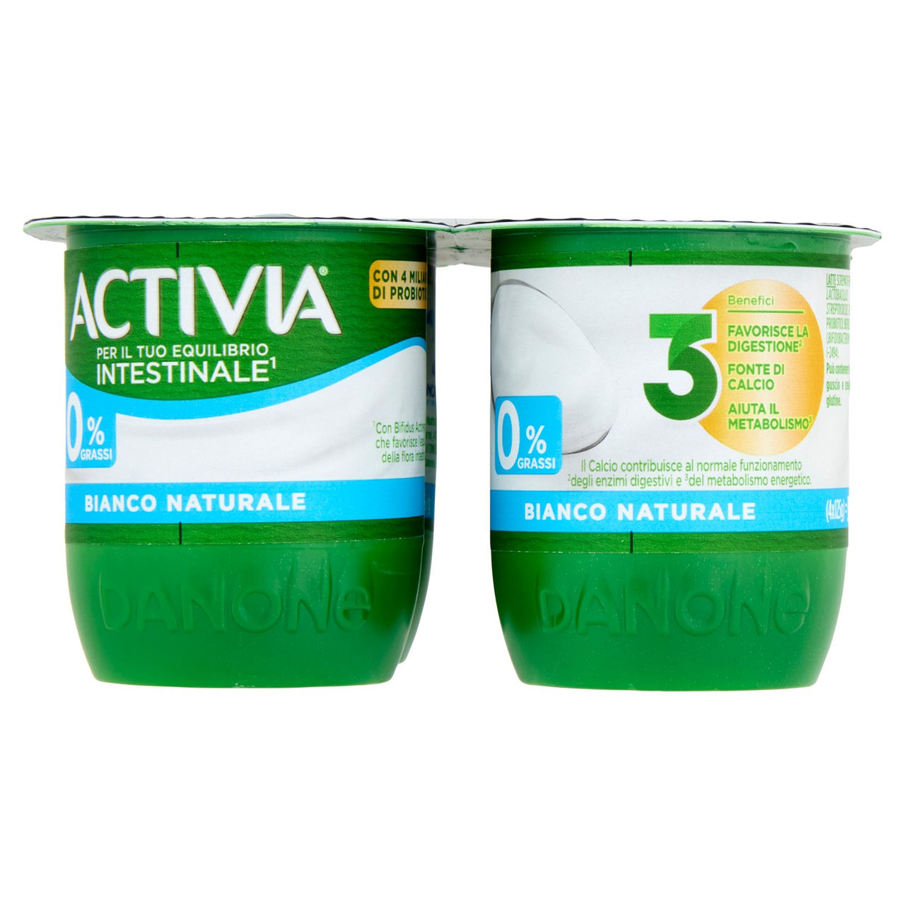 ACTIVIA Yogurt con Probiotico Bifidus, 0% Grassi, Bianco Naturale, 4x125g