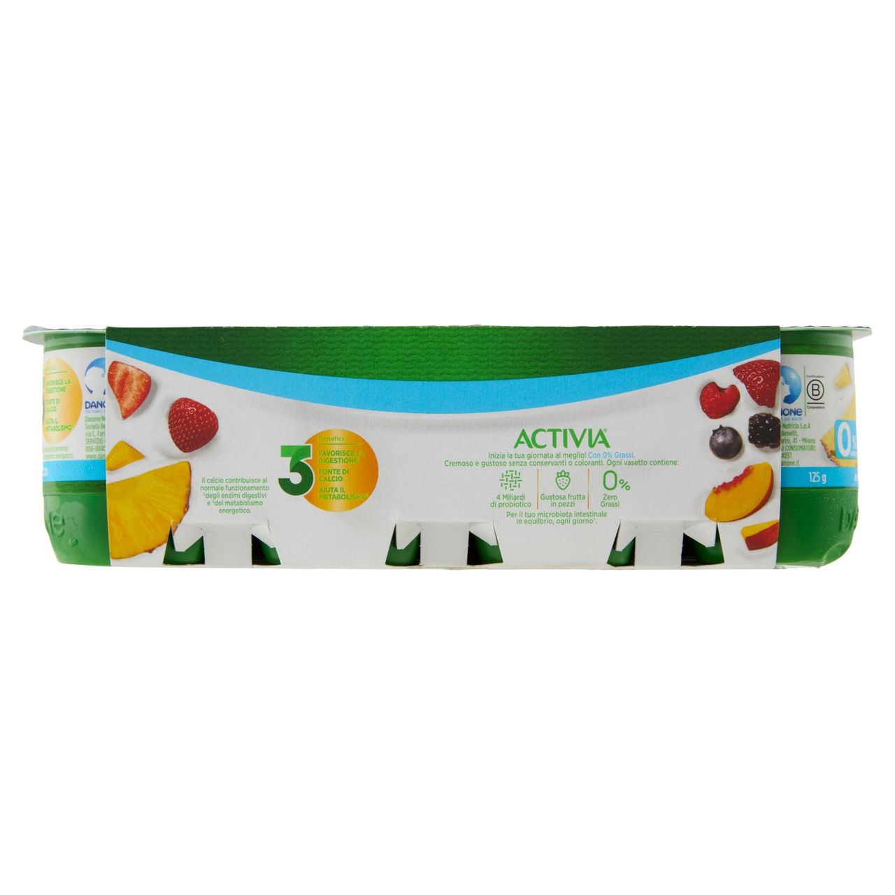 ACTIVIA Yogurt con Probiotico Bifidus, 0% Grassi, mix di gusti Pesca/Frag/Ananas/Frutti Bosco 8x125g