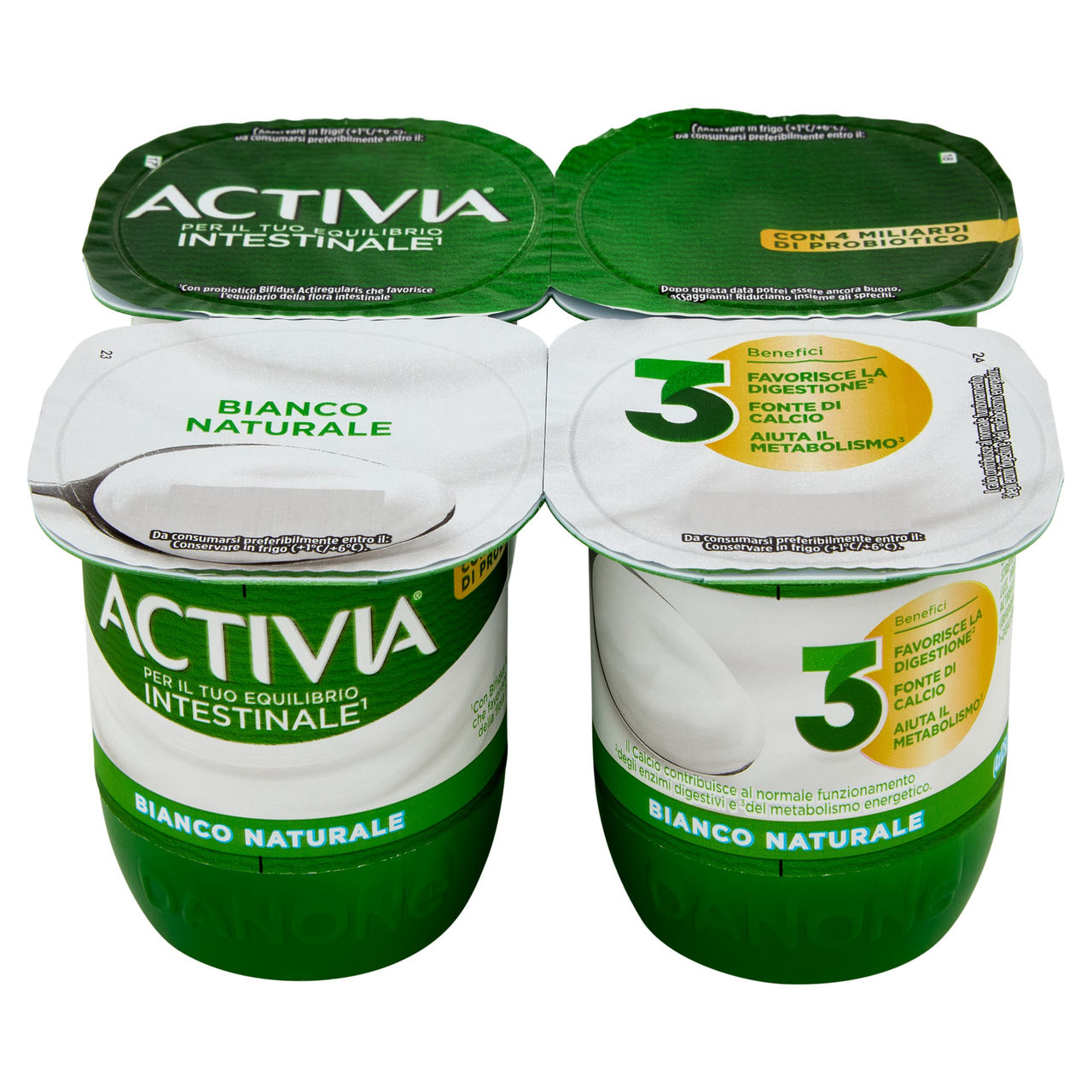 ACTIVIA Yogurt con Probiotico Bifidus, 0% Zuccheri Aggiunti, Bianco Naturale 4x125g