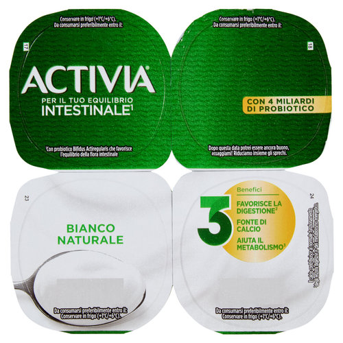 ACTIVIA Yogurt con Probiotico Bifidus, 0% Zuccheri Aggiunti, Bianco Naturale 4x125g