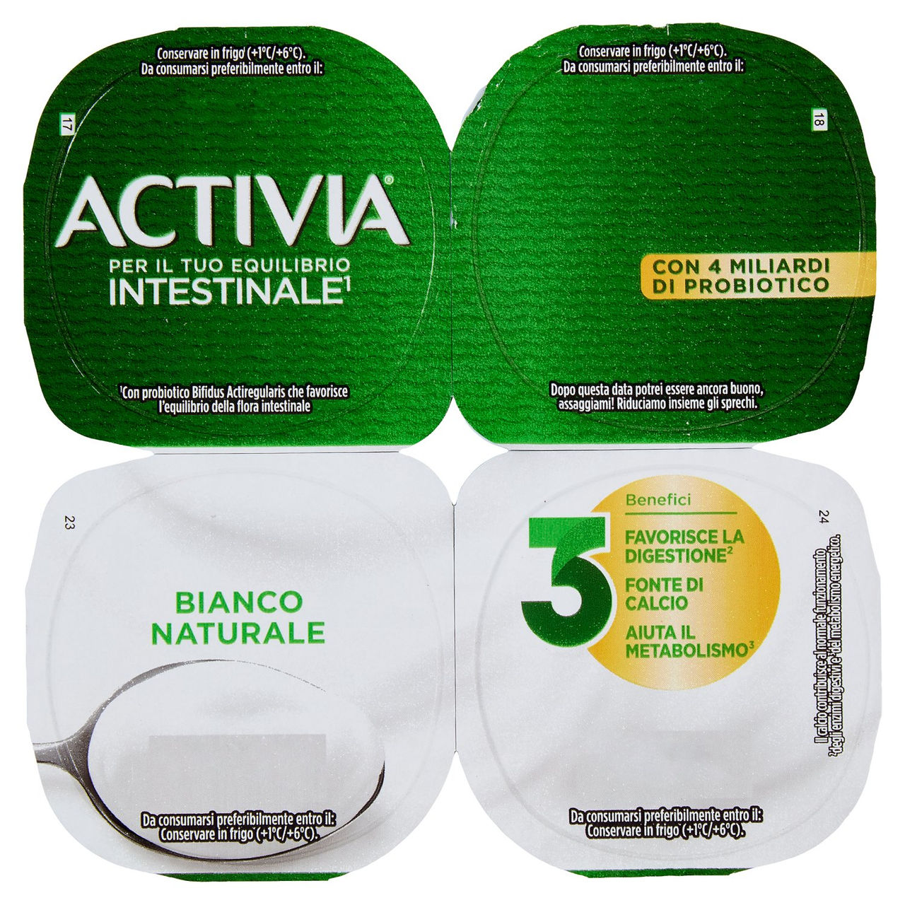 ACTIVIA Yogurt con Probiotico Bifidus, 0% Zuccheri Aggiunti, Bianco Naturale 4x125g
