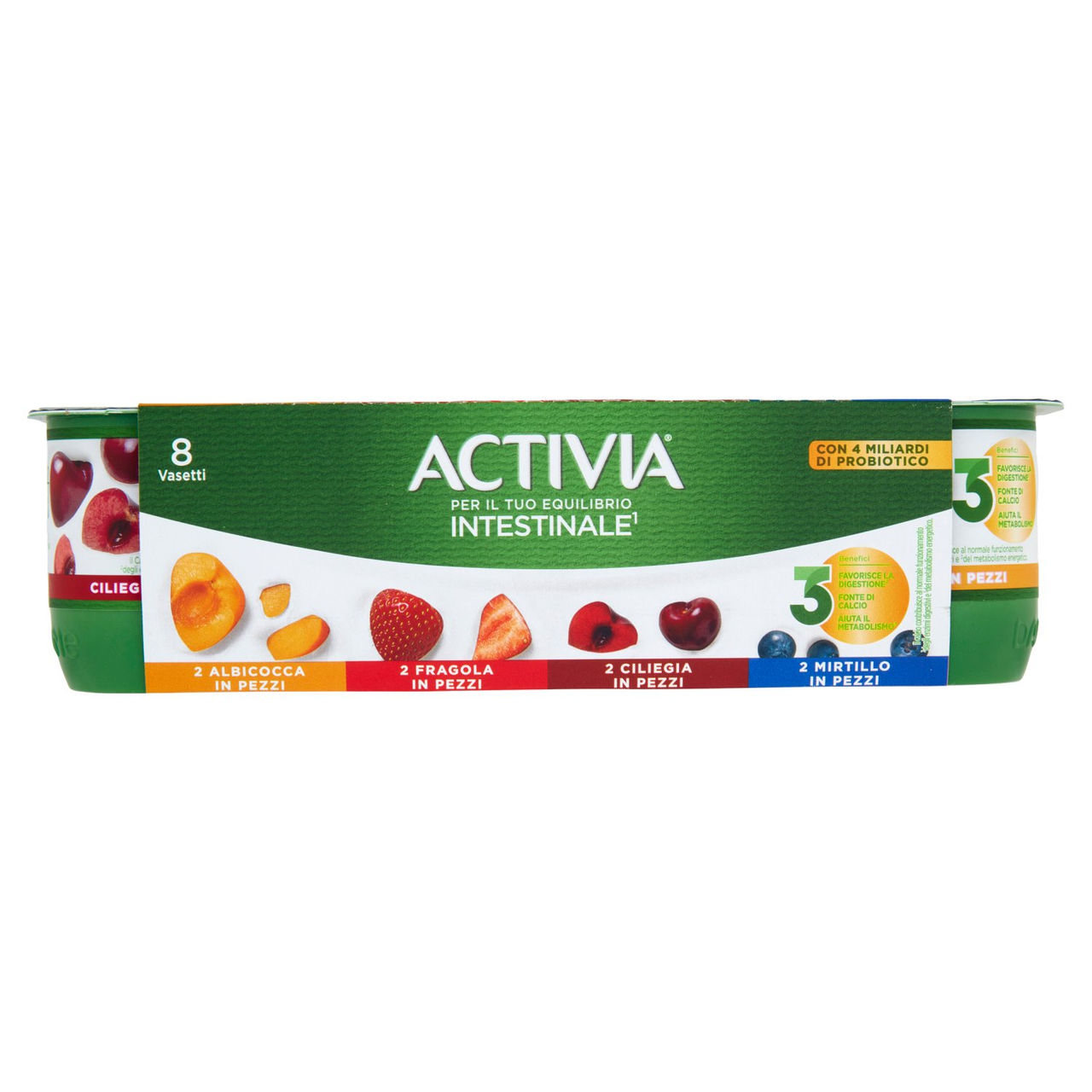 ACTIVIA Yogurt con Probiotico Bifidus, mix di gusti Mirtillo/Fragola/Ciliegia/Albicocca, 8x125g