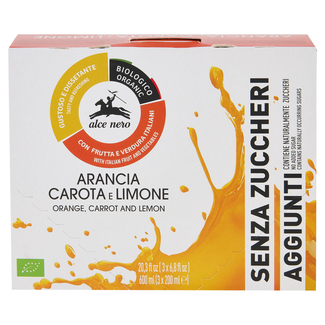 alce nero Arancia Carota e Limone Senza Zuccheri Aggiunti 3 x 200 ml