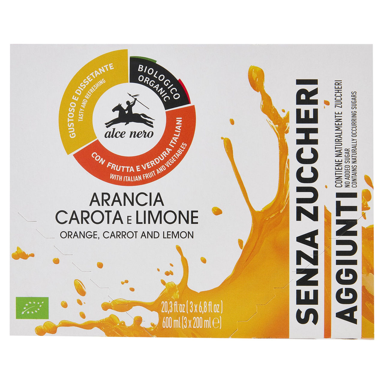 alce nero Arancia Carota e Limone Senza Zuccheri Aggiunti 3 x 200 ml
