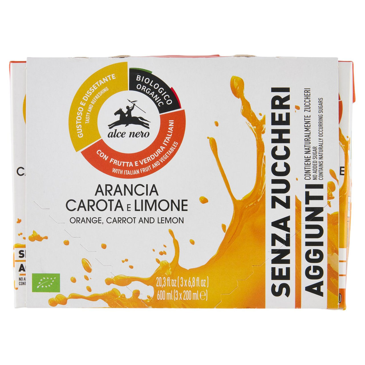 alce nero Arancia Carota e Limone Senza Zuccheri Aggiunti 3 x 200 ml