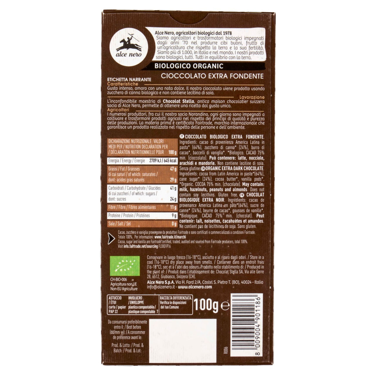 alce nero Cioccolato Extra Fondente 100 g