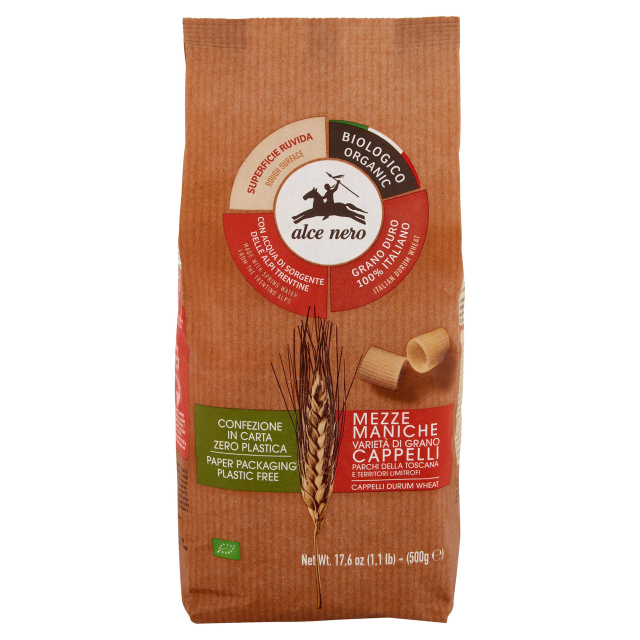 alce nero Mezze Maniche Varietà di Grano Cappelli 500 g