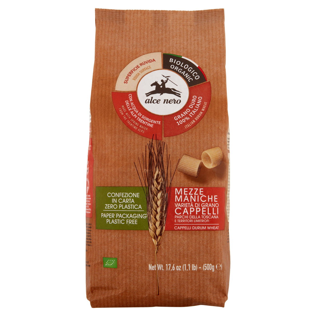 alce nero Mezze Maniche Varietà di Grano Cappelli 500 g