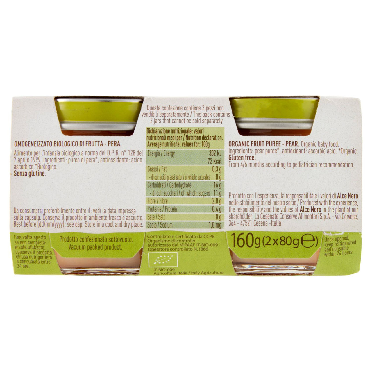 alce nero Omogeneizzato di Pera 2 x 80 g