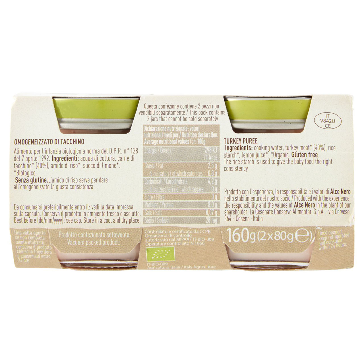 alce nero Omogeneizzato di Tacchino 2 x 80 g