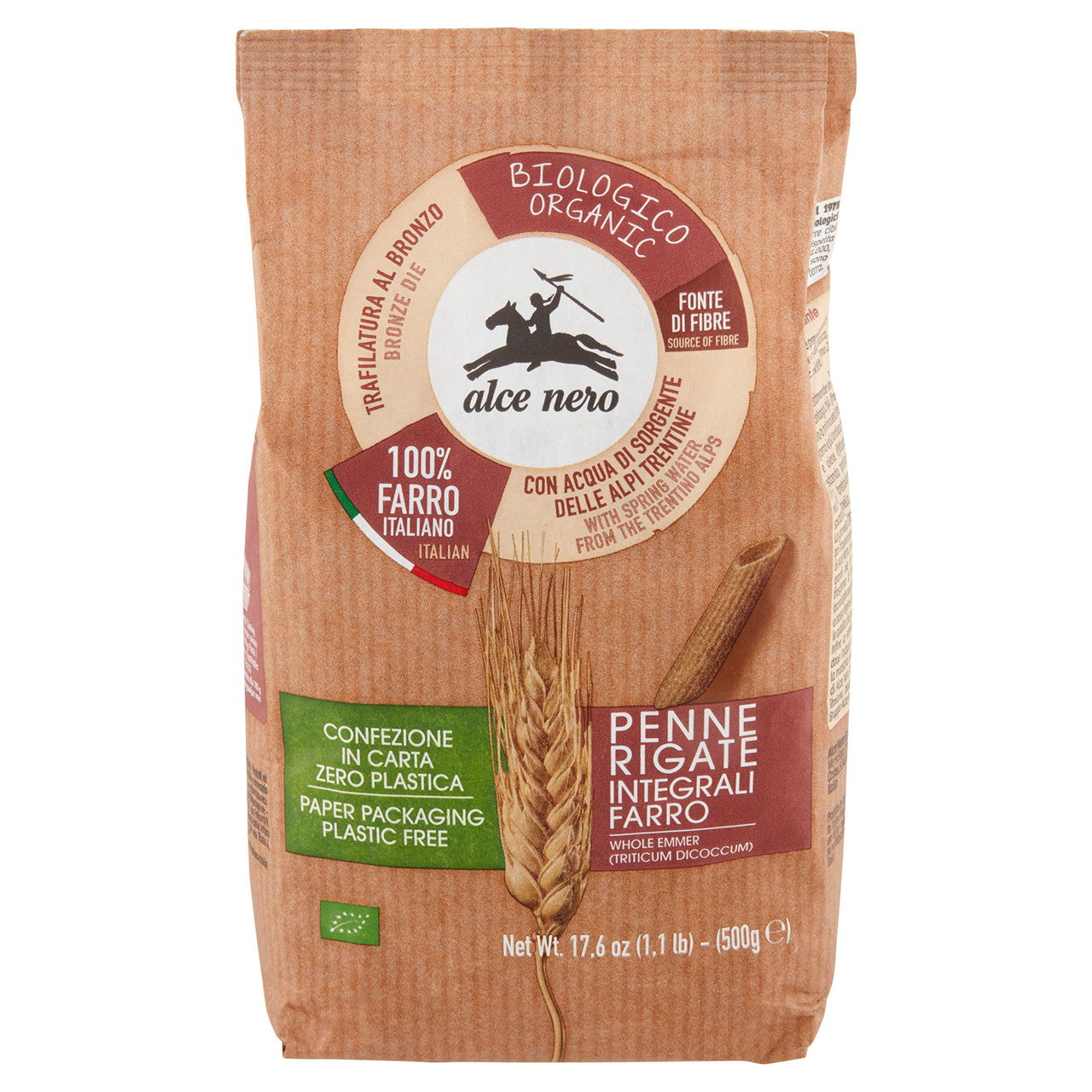 alce nero Penne Rigate Integrali Farro 500 g