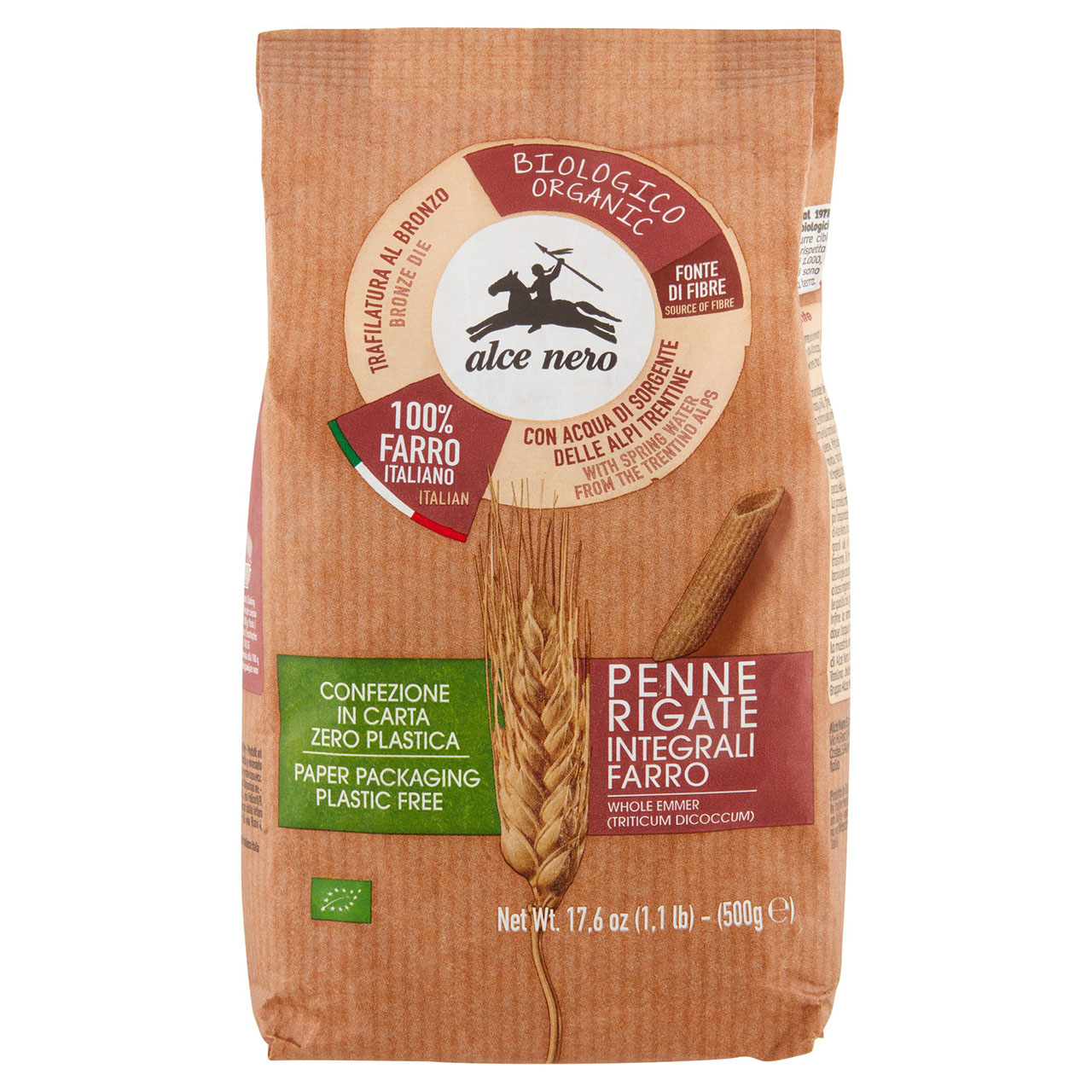 alce nero Penne Rigate Integrali Farro 500 g