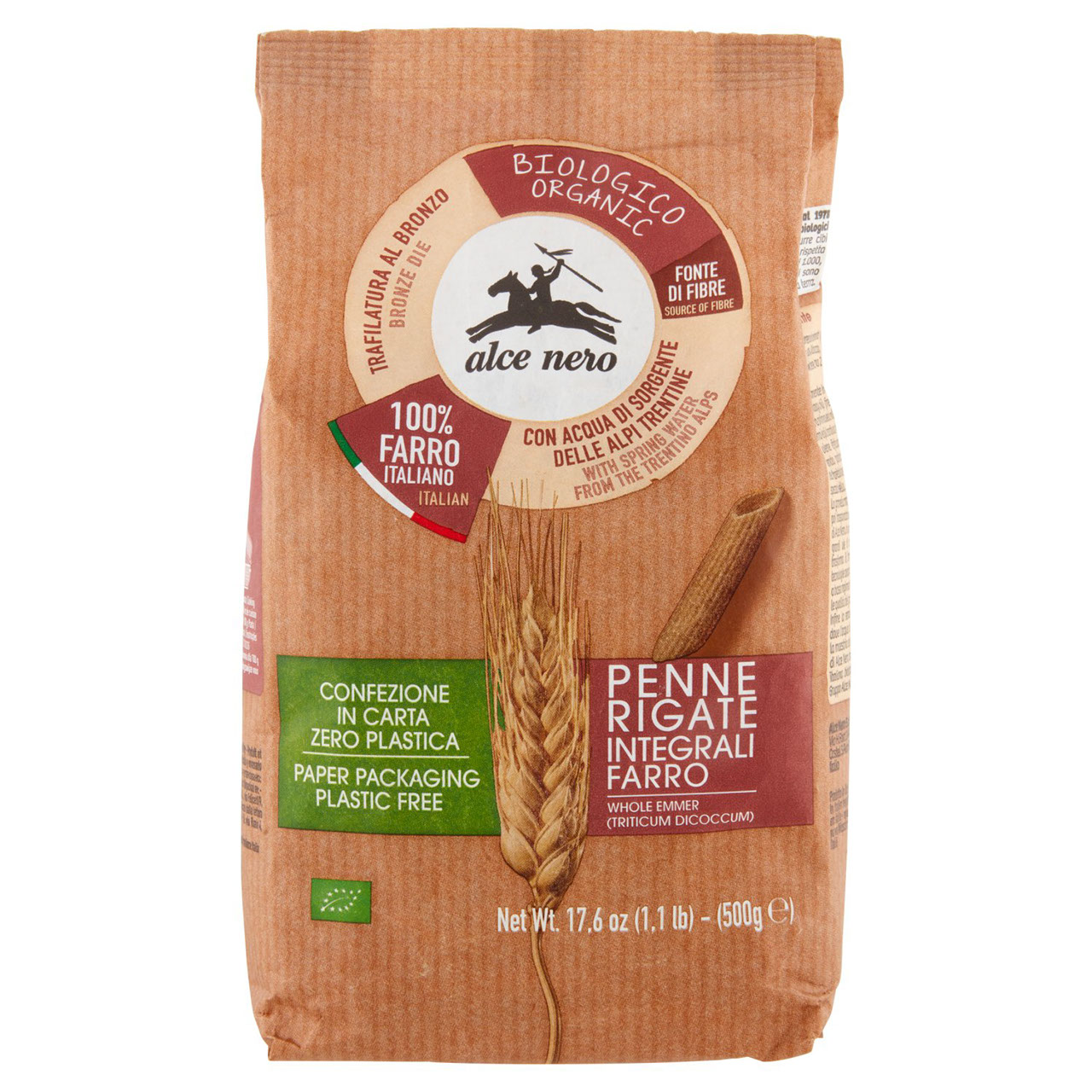 alce nero Penne Rigate Integrali Farro 500 g